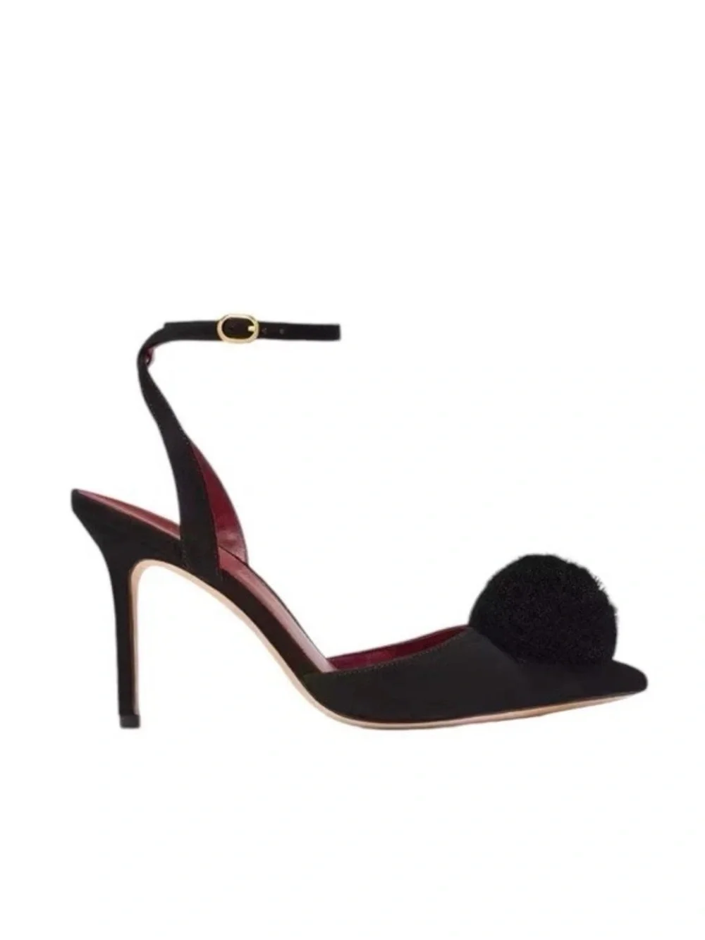 Kate Spade Womens 7B Leather Amour Pom Black High Heels w Box